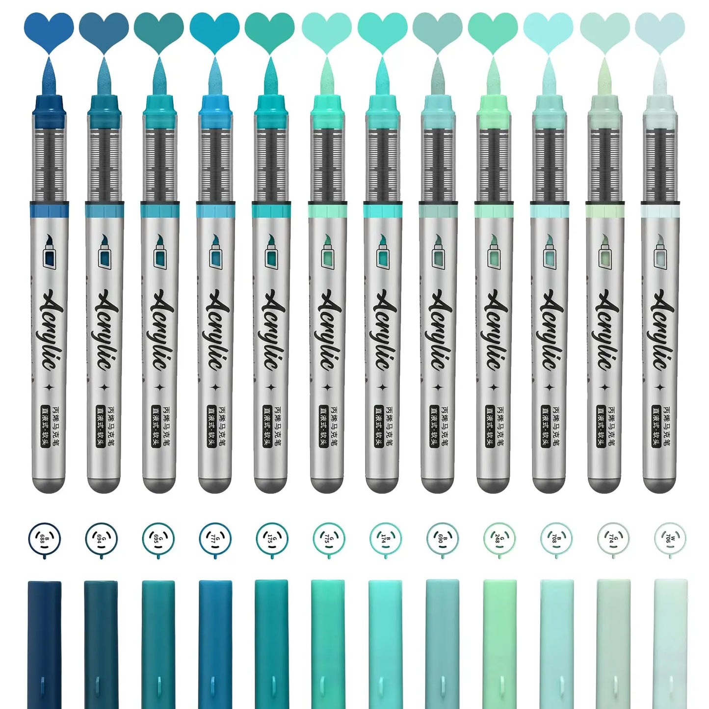 12pc Acrylic Paint Markers Set – Brush Tip, 9 Color Series for Artists - ARTORIA
