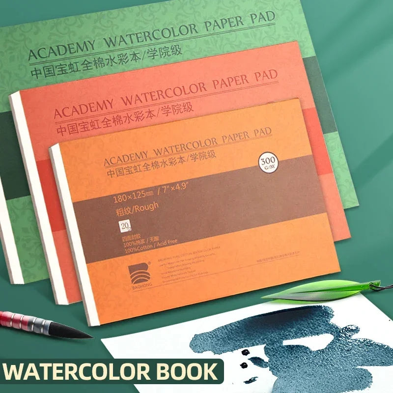 100% Cotton Watercolor Paper Pad – 20 Sheets, 200–300gsm - ARTORIA