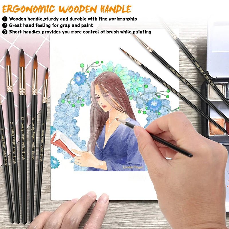 Professional Paint Brush Set (12pcs) – Nylon Round Tips for All Media - ARTORIA
