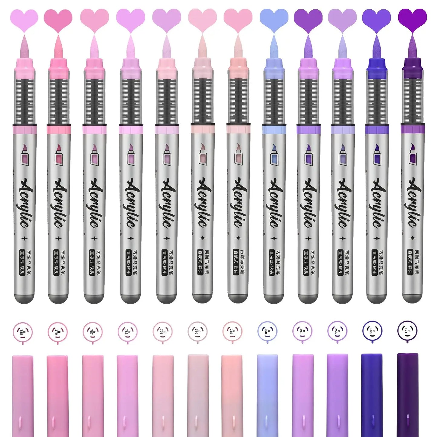 12pc Acrylic Paint Markers Set – Brush Tip, 9 Color Series for Artists - ARTORIA