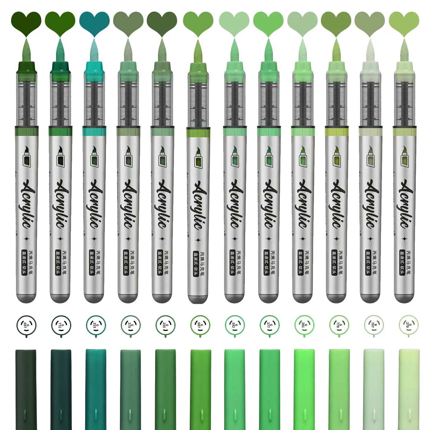 12pc Acrylic Paint Markers Set – Brush Tip, 9 Color Series for Artists - ARTORIA