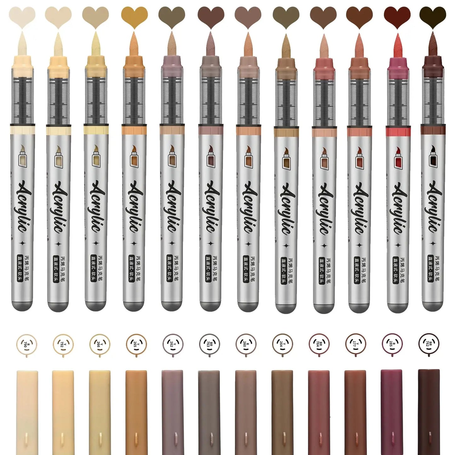 12pc Acrylic Paint Markers Set – Brush Tip, 9 Color Series for Artists - ARTORIA