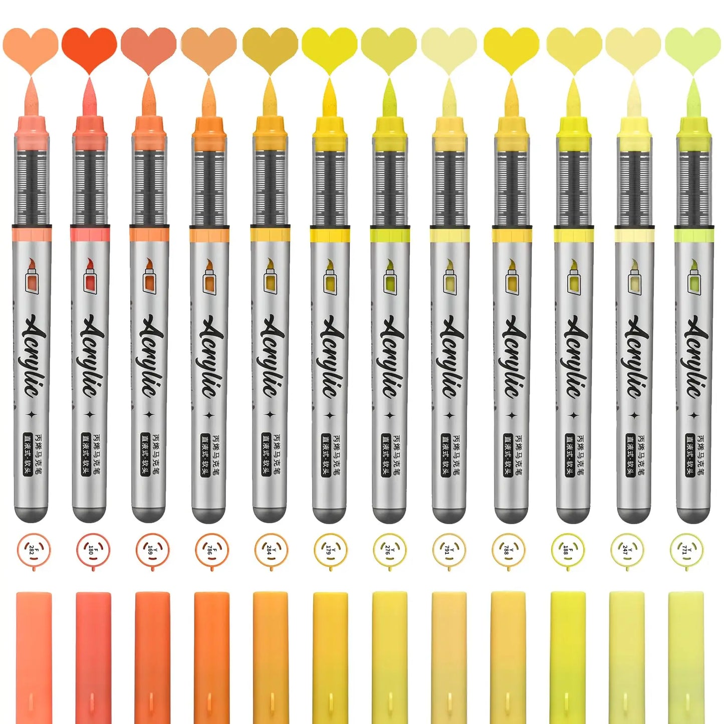 12pc Acrylic Paint Markers Set – Brush Tip, 9 Color Series for Artists - ARTORIA
