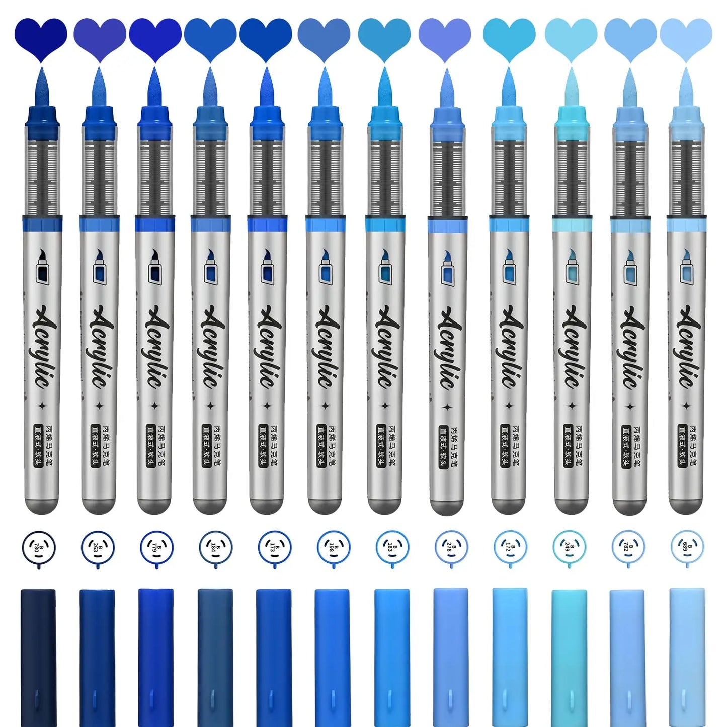 12pc Acrylic Paint Markers Set – Brush Tip, 9 Color Series for Artists - ARTORIA