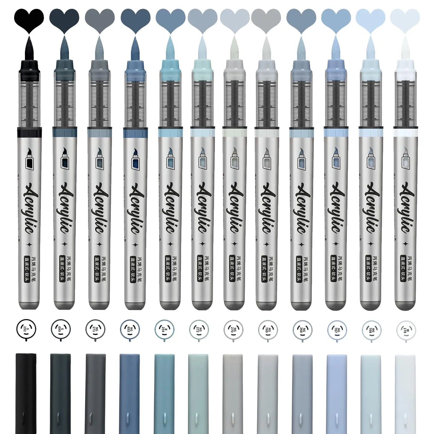 12pc Acrylic Paint Markers Set – Brush Tip, 9 Color Series for Artists - ARTORIA
