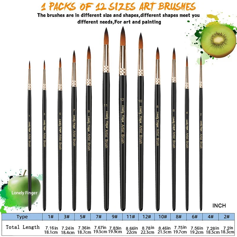 Professional Paint Brush Set (12pcs) – Nylon Round Tips for All Media - ARTORIA