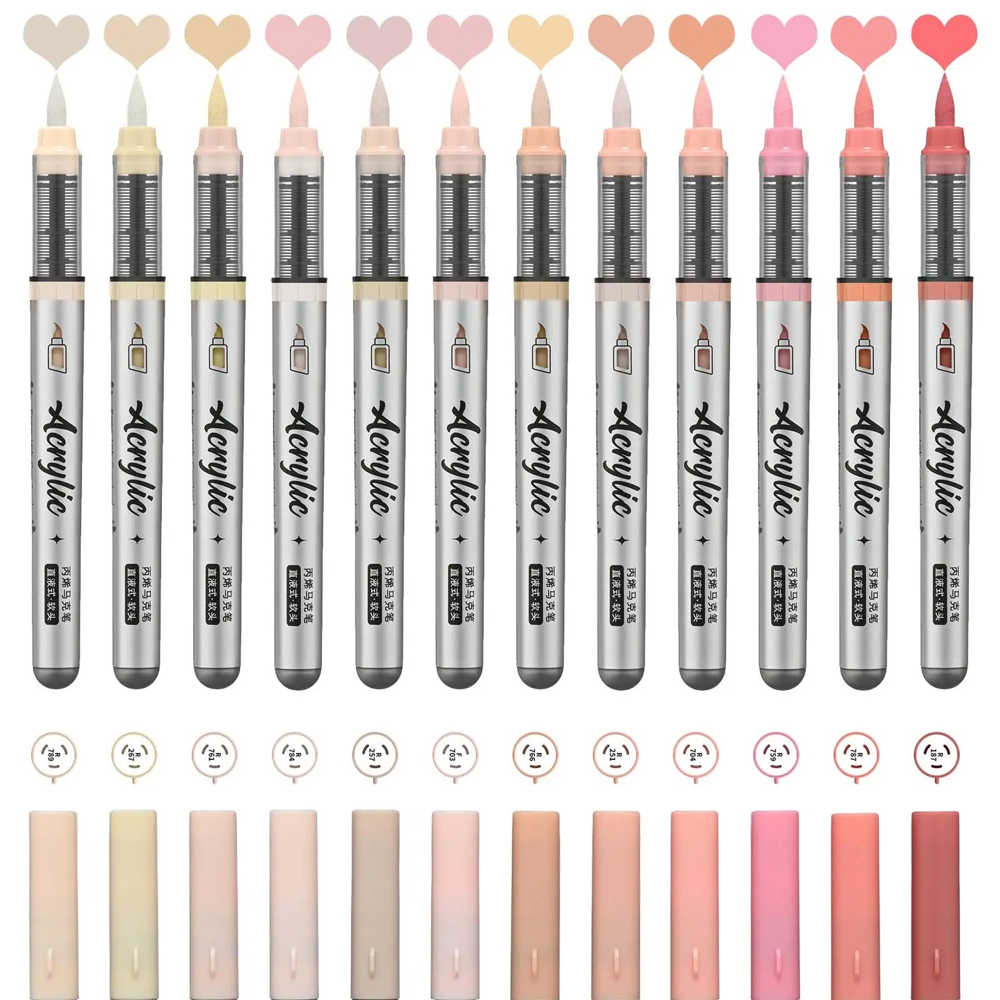 12pc Acrylic Paint Markers Set – Brush Tip, 9 Color Series for Artists - ARTORIA