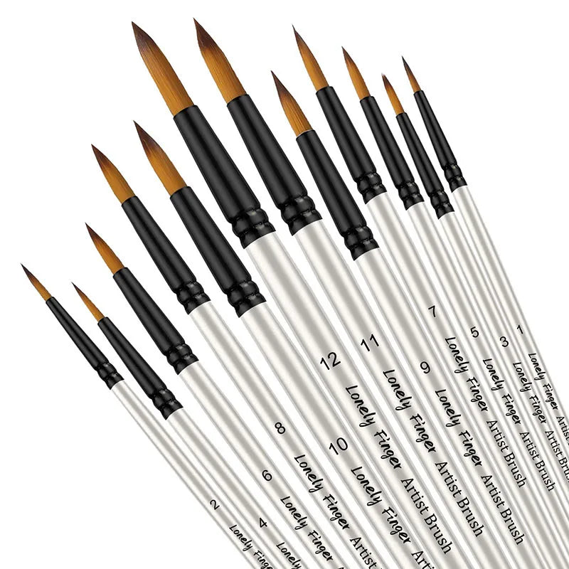 Professional Paint Brush Set (12pcs) – Nylon Round Tips for All Media - ARTORIA