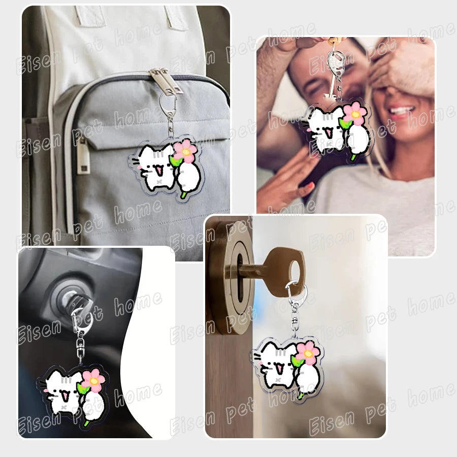 Kawaii Strawberry Cat Keychain – Cute Cartoon Kitten Bag Charm, Funny Meme Gift for Fans - ARTORIA