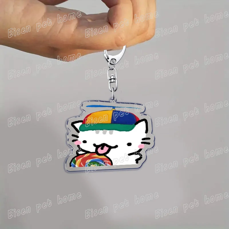 Kawaii Strawberry Cat Keychain – Cute Cartoon Kitten Bag Charm, Funny Meme Gift for Fans - ARTORIA