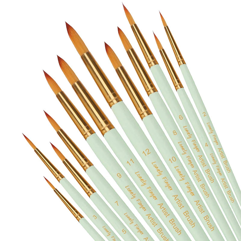 Professional Paint Brush Set (12pcs) – Nylon Round Tips for All Media - ARTORIA