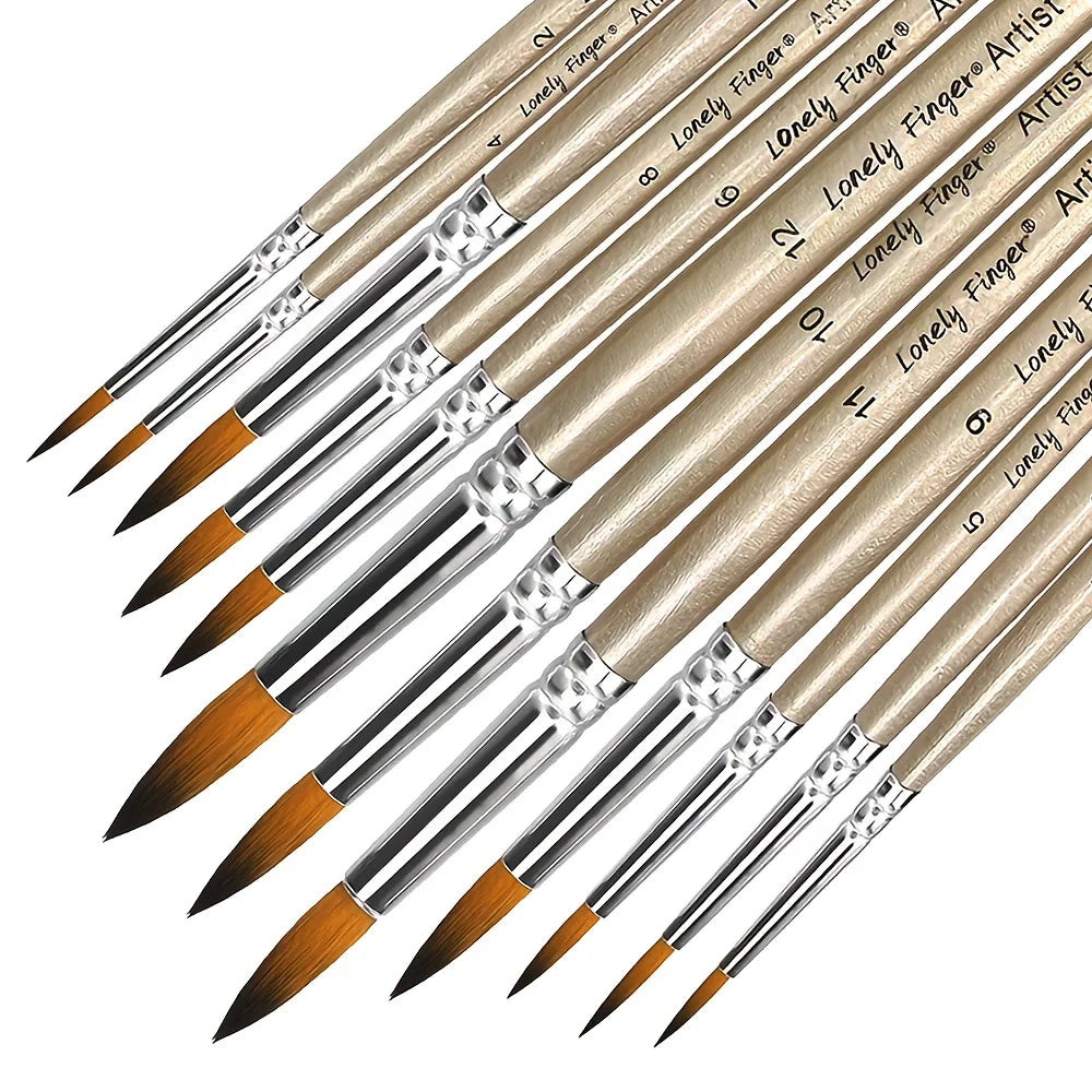 Professional Paint Brush Set (12pcs) – Nylon Round Tips for All Media - ARTORIA