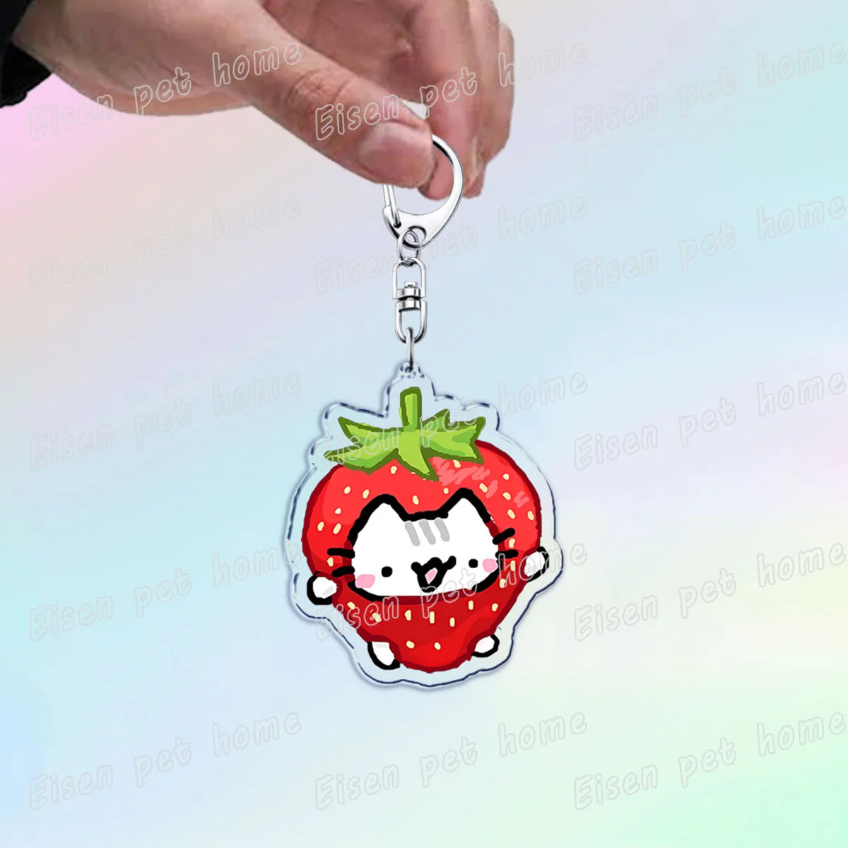 Kawaii Strawberry Cat Keychain – Cute Cartoon Kitten Bag Charm, Funny Meme Gift for Fans - ARTORIA