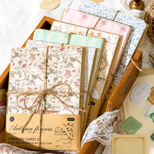 Floral Junk Journal Paper Pack (40 Sheets) – Vintage Backgrounds for Scrapbooking & Crafts - ARTORIA