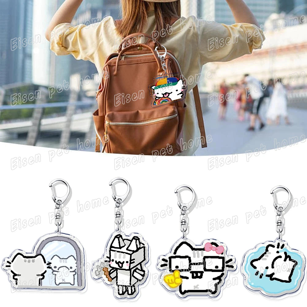 Kawaii Strawberry Cat Keychain – Cute Cartoon Kitten Bag Charm, Funny Meme Gift for Fans - ARTORIA