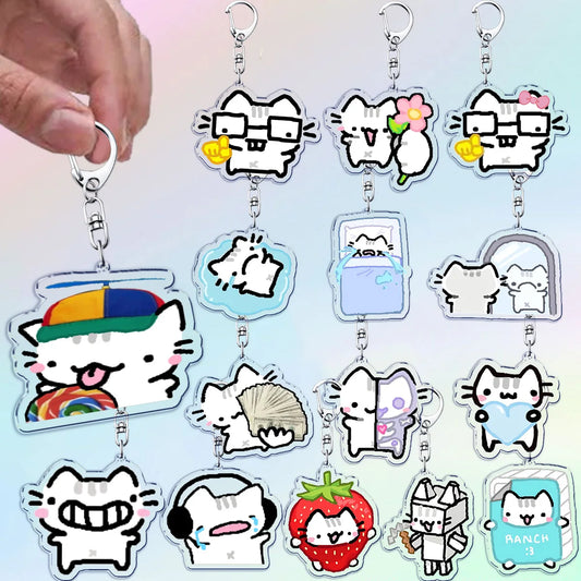 Kawaii Strawberry Cat Keychain – Cute Cartoon Kitten Bag Charm, Funny Meme Gift for Fans - ARTORIA