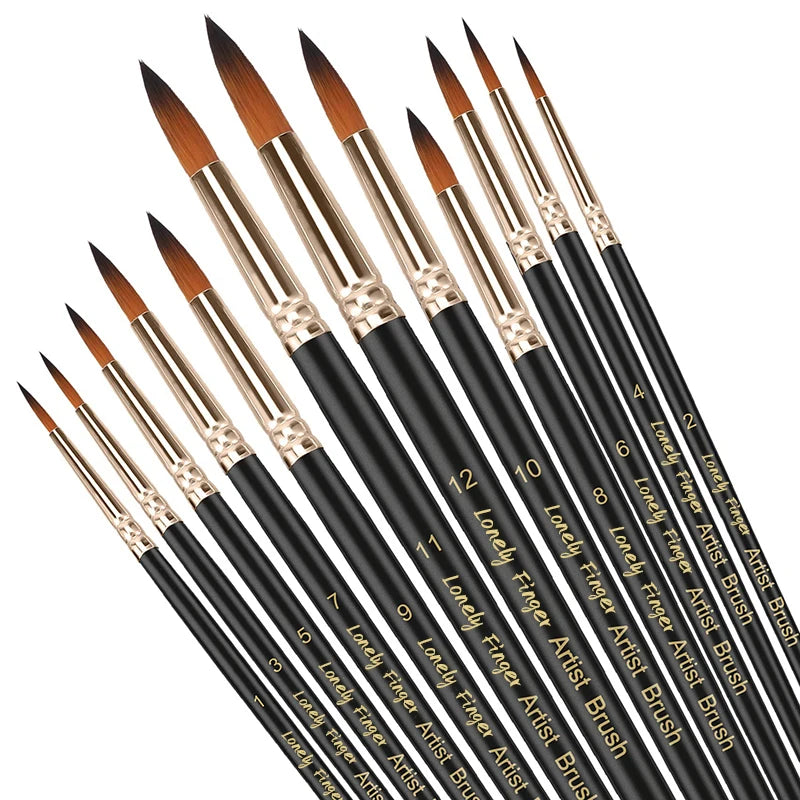 Professional Paint Brush Set (12pcs) – Nylon Round Tips for All Media - ARTORIA