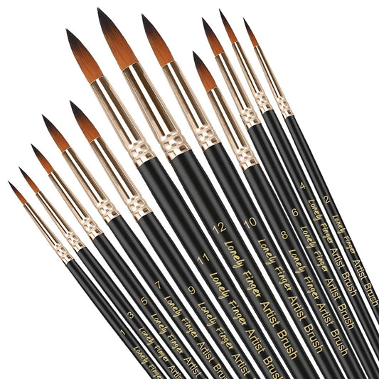 Professional Paint Brush Set (12pcs) – Nylon Round Tips for All Media - ARTORIA