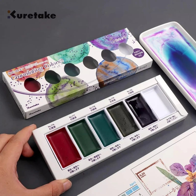 Kuretake Gansai Tambi 2025 Granulating Watercolor Set – 5 Solid Artist Pigments - ARTORIA